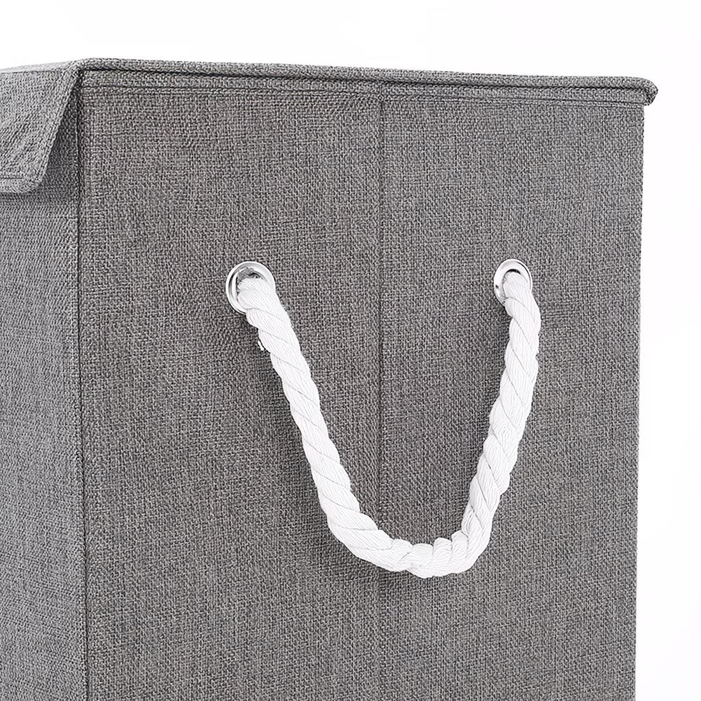 Large Fabric Laundry Basket with Lid – Grey Linen Storage Hamper with Handles-7