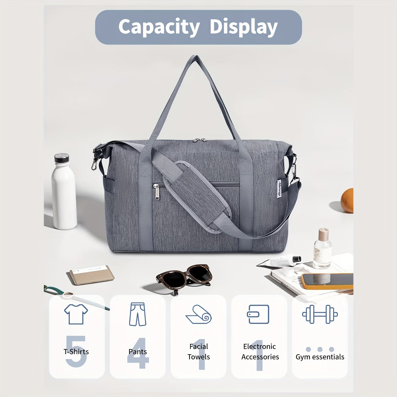 Cabin Bag 20L Underseat Travel Duffel – Lightweight Foldable Holdall with 6+1 Pockets & Detachable Strap 40x20x25-3