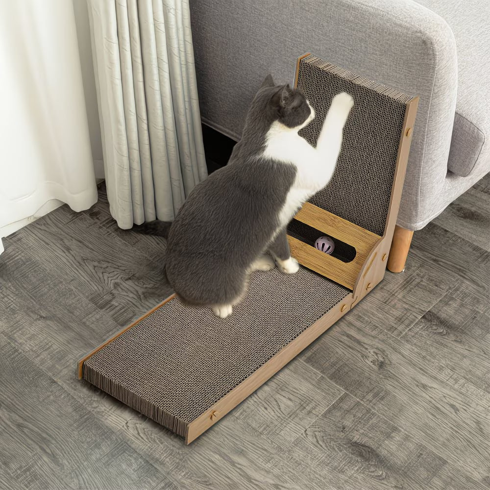 L-Shaped Cat Scratching Tower 60cm – Multi-Angle Vertical & Horizontal Scratch Post with Lounge Platform for Adult Cats-6