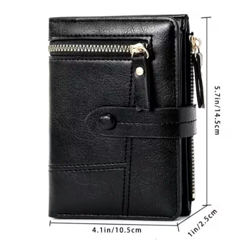 Women’s Black PU Leather Zip Clutch Wallet – 8 Card Slots, Coin Purse & ID Holder (15x10cm)