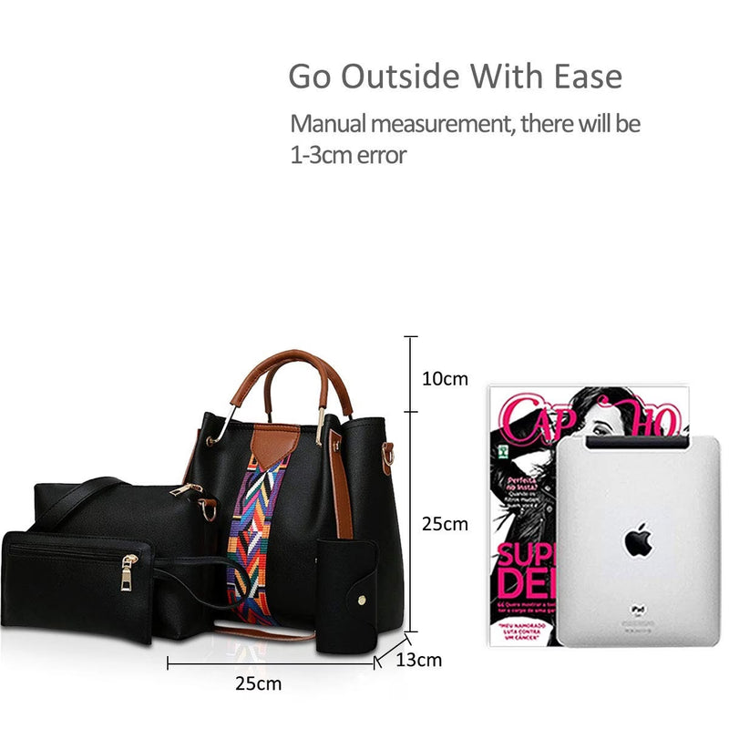 4 Piece Women Handbag Set Faux Leather Tote Shoulder Crossbody Bag Purse Wallet Card Holder-20