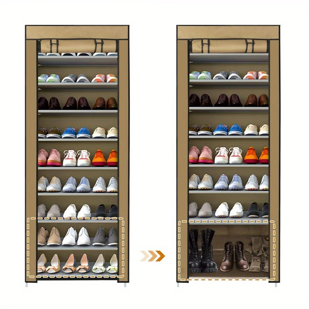 10 Tier Shoes Rack with Dustproof Cover, Shoe Storage Cabinet, Shoe Organizer, Easy to Assemble, Hold up to 25-30 Pairs-5