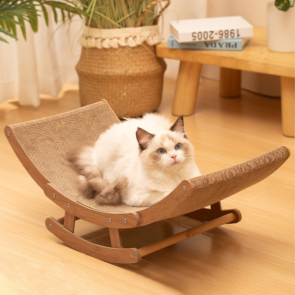Rocking Chair Cat Scratcher Cardboard Lounge Bed Durable Cat Scratching Board Furniture Protector Brown-5