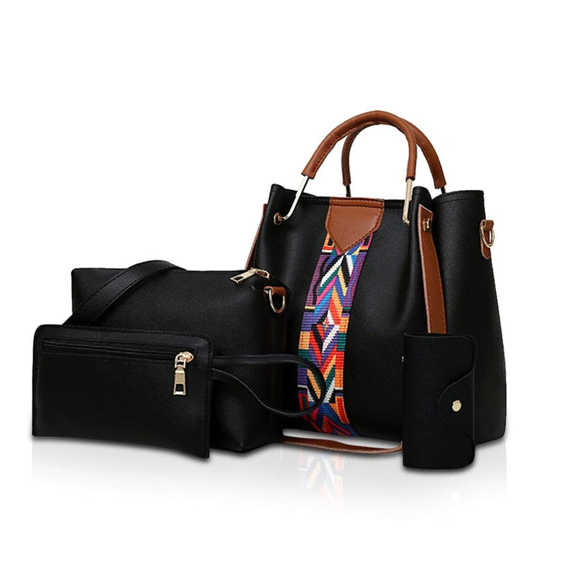 4 Piece Women Handbag Set Faux Leather Tote Shoulder Crossbody Bag Purse Wallet Card Holder-18