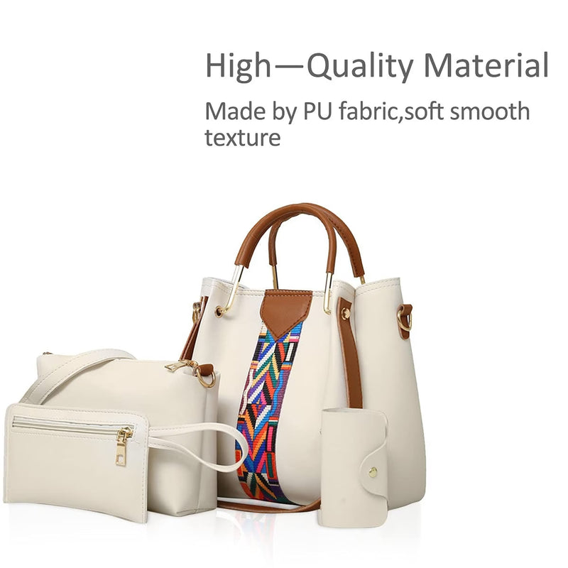 4 Piece Women Handbag Set Faux Leather Tote Shoulder Crossbody Bag Purse Wallet Card Holder-4