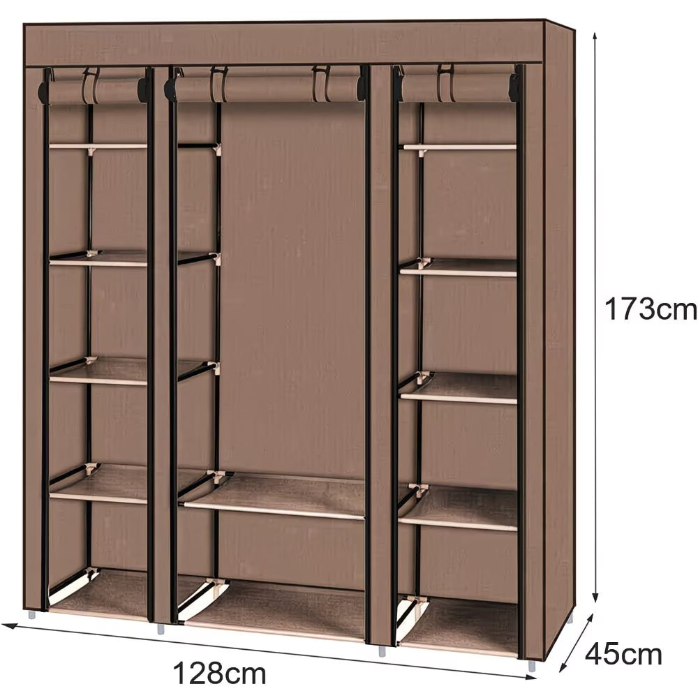 Fabric Canvas Wardrobe with Hanging Rail – Foldable Clothes Storage Cupboard for Bedroom-5