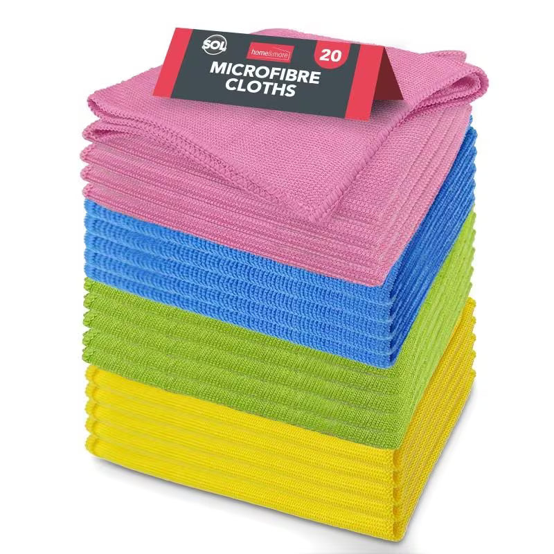20 Pack Microfibre Cleaning Cloths 28x28cm – Reusable Streak-Free Towels for Kitchen, Car & Glass (4 Colours)
