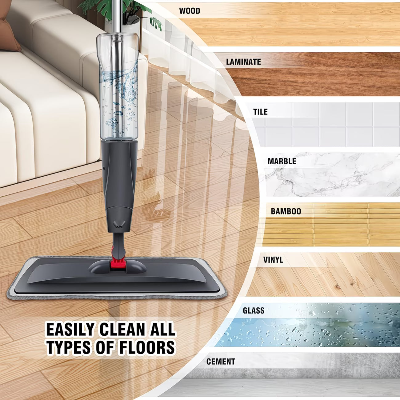 Spray Mop Microfiber Floor Cleaner with 700ml Refillable Bottle, 360° Flat Mop & 3 Reusable Pads-8