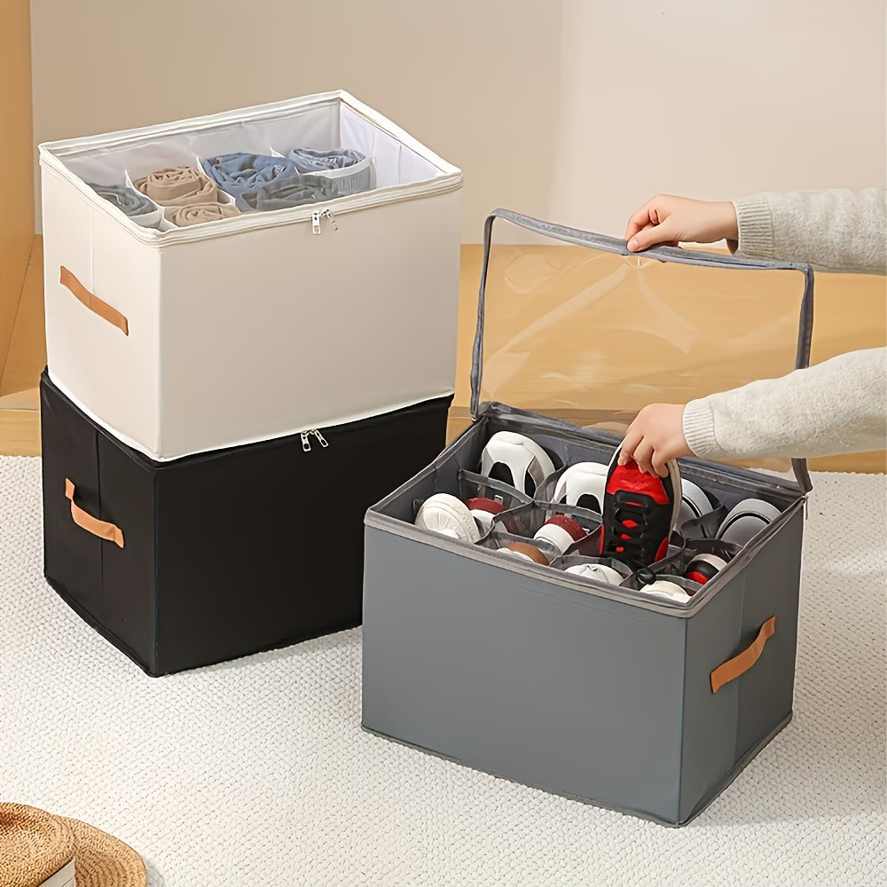 Foldable Oxford Cloth Storage Boxes – Large Capacity Under-Bed Shoe & Clothes Organizer with Transparent Dust Cover (1/2 Pack)