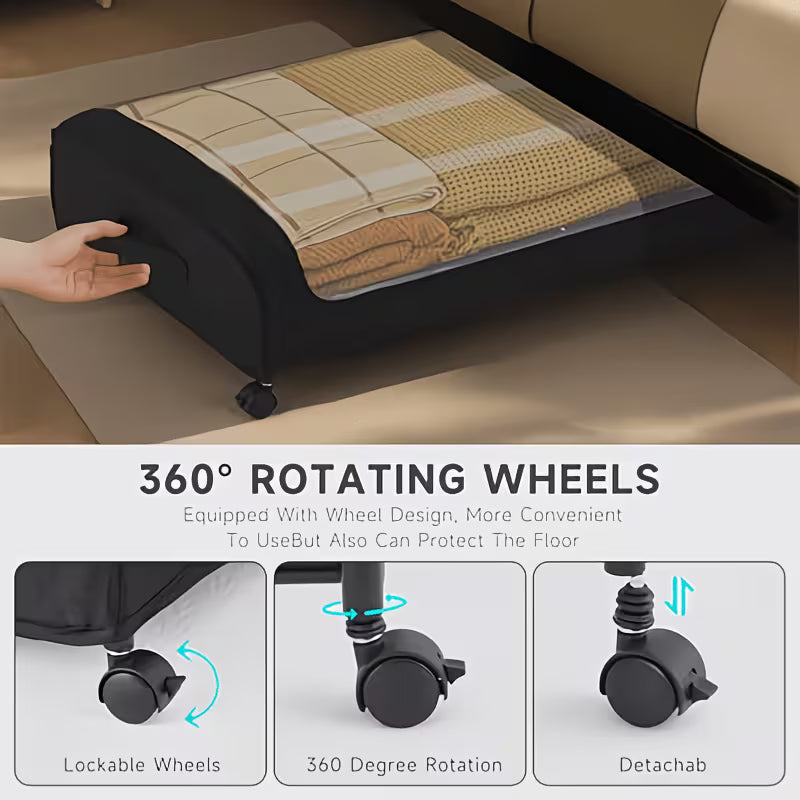 2-Pack Underbed Storage Boxes with Wheels & Lid – 48L Foldable Metal Frame Bed Storage Organiser for Clothes, Shoes & Bedding-9