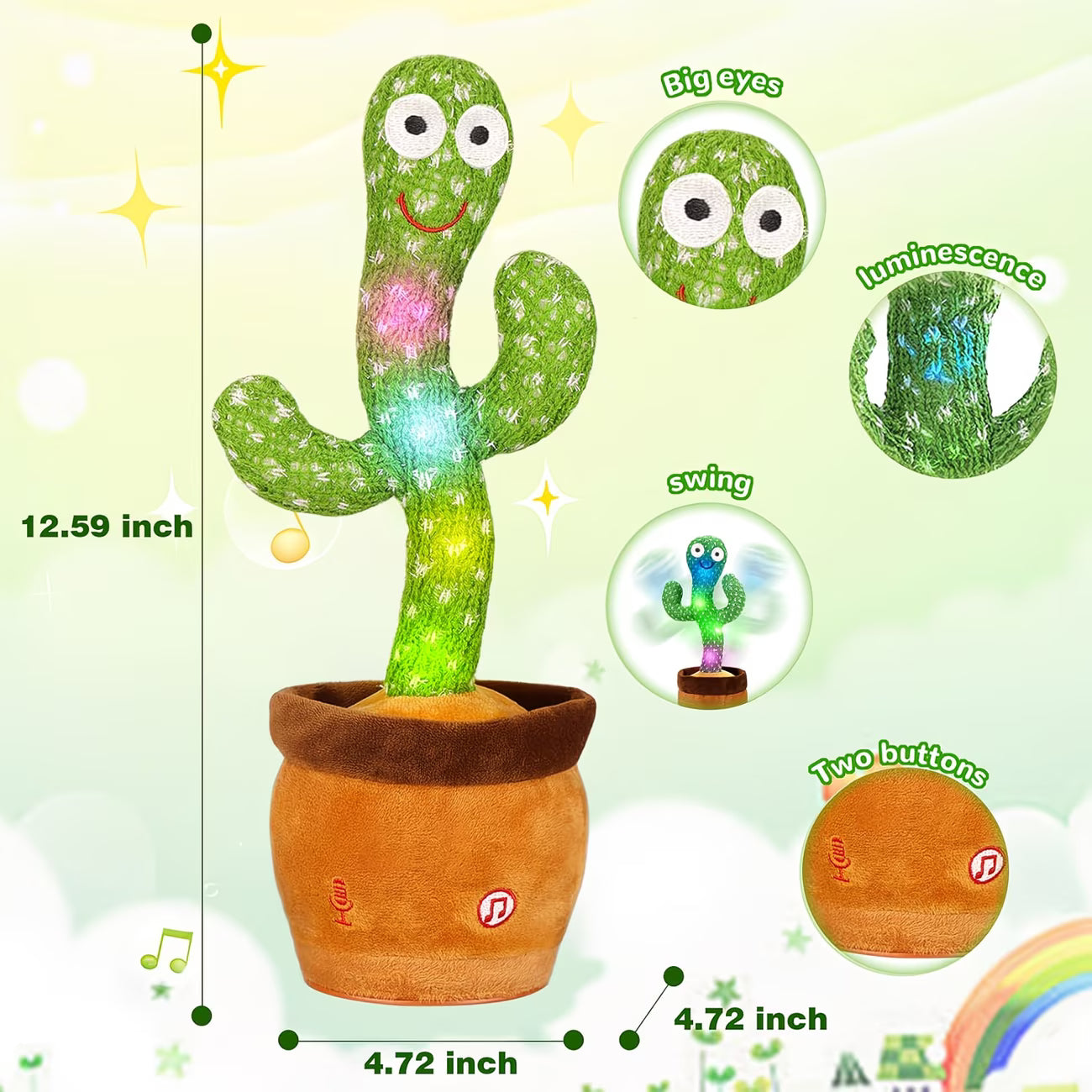 Dancing & Talking Plant Toy with Lights – Singing, Repeating Interactive Toy, Rechargeable Battery, Fun Christmas & Birthday Gift-2