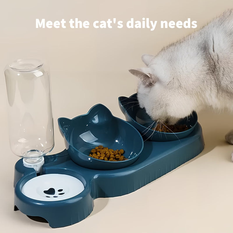 3-in-1 Raised Cat Bowl with Automatic Water Dispenser 500ml – Double Pet Food Bowls for Cats & Small Dogs-3