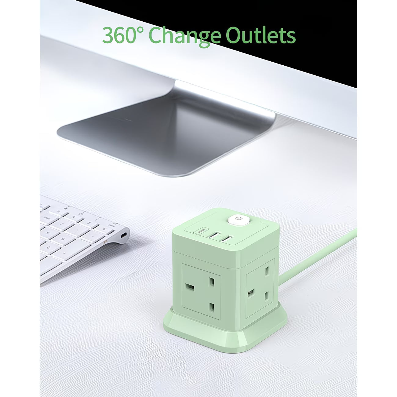 4-Way Power Strip with 3 USB Ports – Cube Extension Lead 5V/2.4A, Desktop Multi Plug Socket with 1.49m Cable for Home, Office & Dorm-5