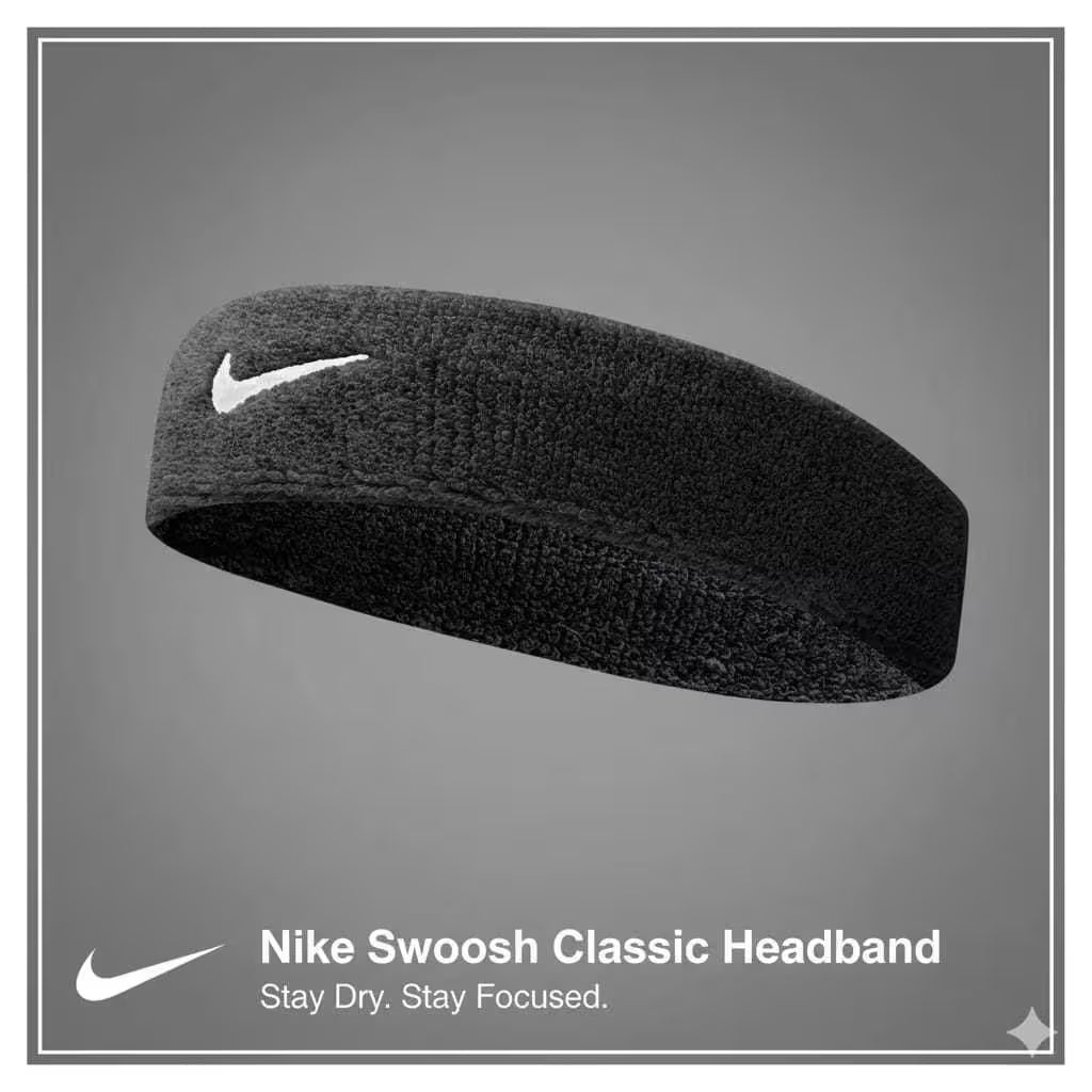 Nike Unisex Sports Headband – Anti-Slip Breathable Sweatband for Running, Gym, Yoga, Soccer & Tennis | Elastic Fitness Hair Band Black