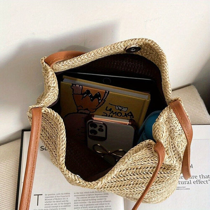 Women’s Summer Straw Rattan Bag – Wicker Crossbody Tote Beach Shoulder Handbag (26x26cm)-3