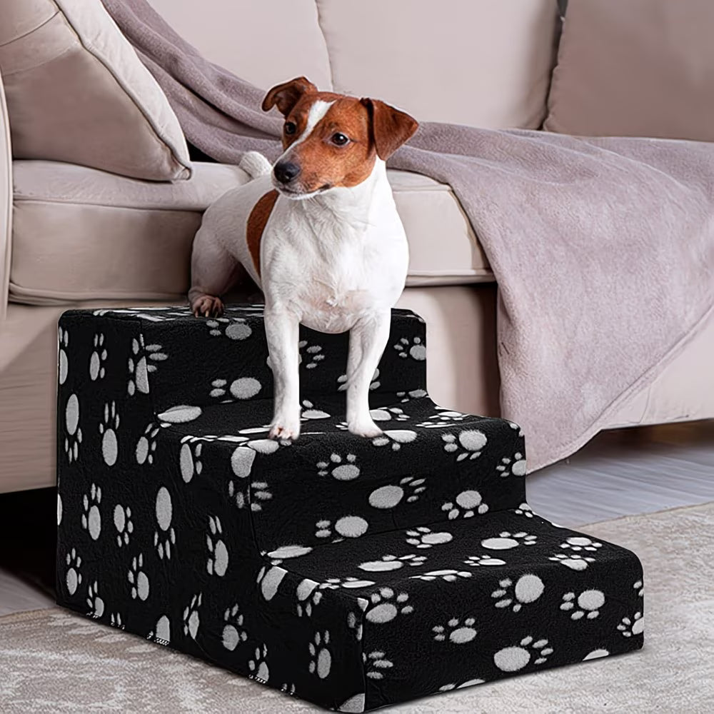 3-Step Dog Stairs for Bed – Non-Slip Pet Steps with Washable Plush Cover, Pet Ladder for Dogs & Cats-8