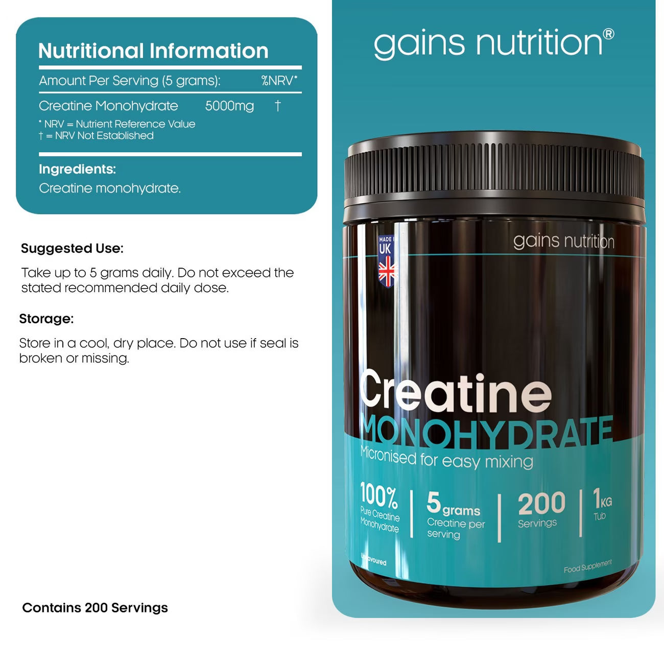 1KG Creatine Monohydrate Powder – 100% Pure Micronized Creatine, 200 Servings (5g) for Strength, Performance & Muscle Growth-3