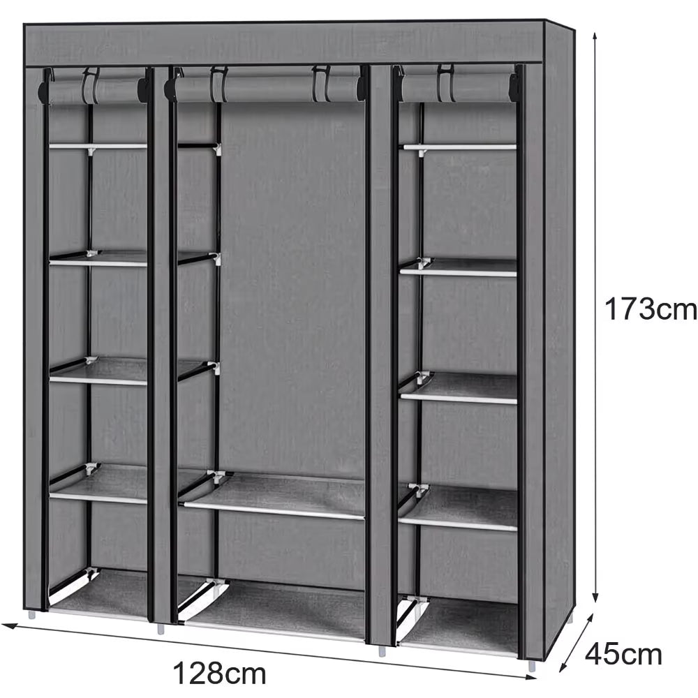 Fabric Canvas Wardrobe with Hanging Rail – Foldable Clothes Storage Cupboard for Bedroom-8