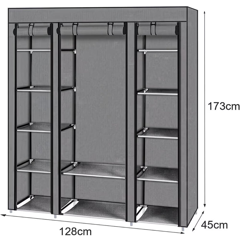 Fabric Canvas Wardrobe with Hanging Rail – Foldable Clothes Storage Cupboard for Bedroom-8