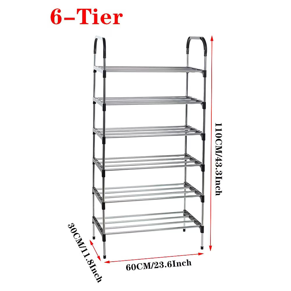 6 Tier Metal Shoe Rack – Slim Freestanding Shoe Storage Organiser for Bedroom & Entryway