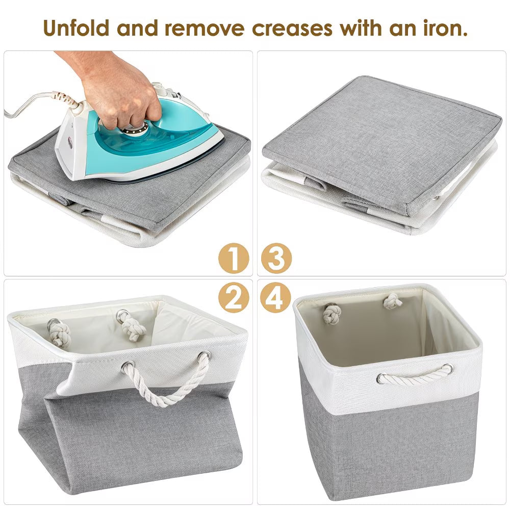 4x Collapsible Fabric Storage Baskets 33x33x38cm – Shelf & Wardrobe Organiser with Handles-15