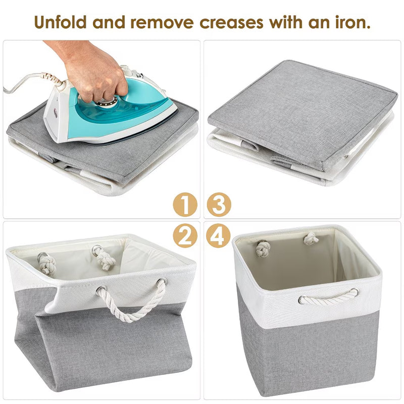 4x Collapsible Fabric Storage Baskets 33x33x38cm – Shelf & Wardrobe Organiser with Handles-15