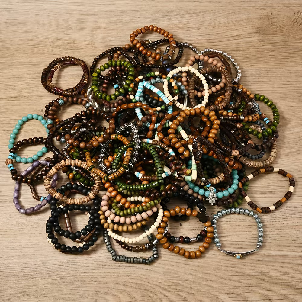 36pcs Bohemian Beaded Bracelet Set – Handmade Wooden & Zinc Alloy Bracelets for Men & Women | Adjustable Fashion Jewelry Gift Set-4