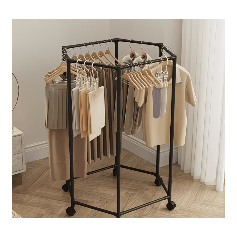 360° Rotatable Large Clothes Drying Rack with Wheels – Space-Saving Metal Laundry Hanger Stand-4