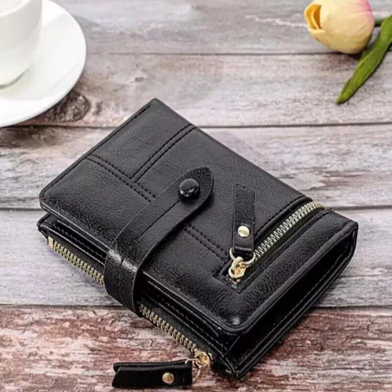 Women’s Black PU Leather Zip Clutch Wallet – 8 Card Slots, Coin Purse & ID Holder (15x10cm)-4
