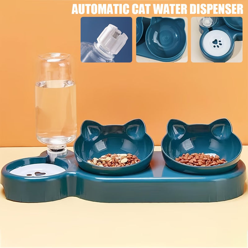 3-in-1 Raised Cat Bowl with Automatic Water Dispenser 500ml – Double Pet Food Bowls for Cats & Small Dogs-4