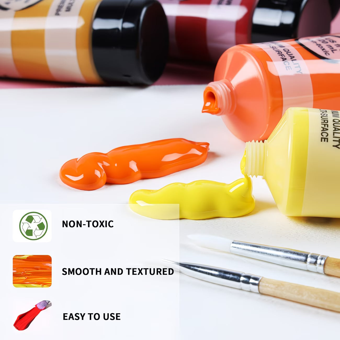 Acrylic Paint Set 12 x 120ml Tubes with 3 Brushes – Vibrant Multi-Surface Paints for Canvas, Wood, Glass & Crafts-4