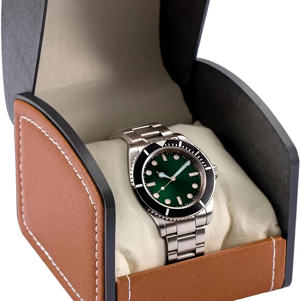 Single Watch Box PU Leather Travel Watch Storage Case with Cushion Organizer Black-4