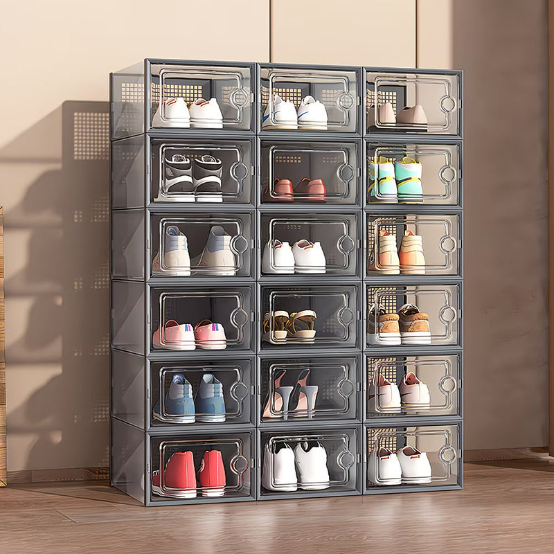 Pack of 12 Stackable Shoe Storage Boxes with Clear Front Door – Space Saving Organisers UK 9.5-7