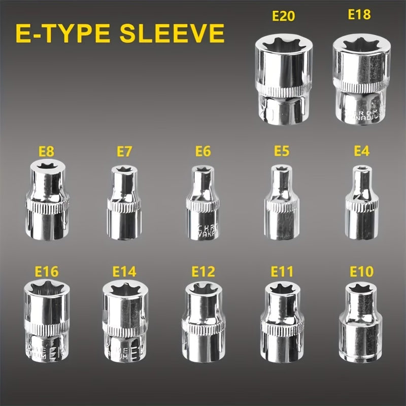 34 Piece E Torx Socket Set Chrome Vanadium Star Bit Tool Kit with Case for Auto Repair-4