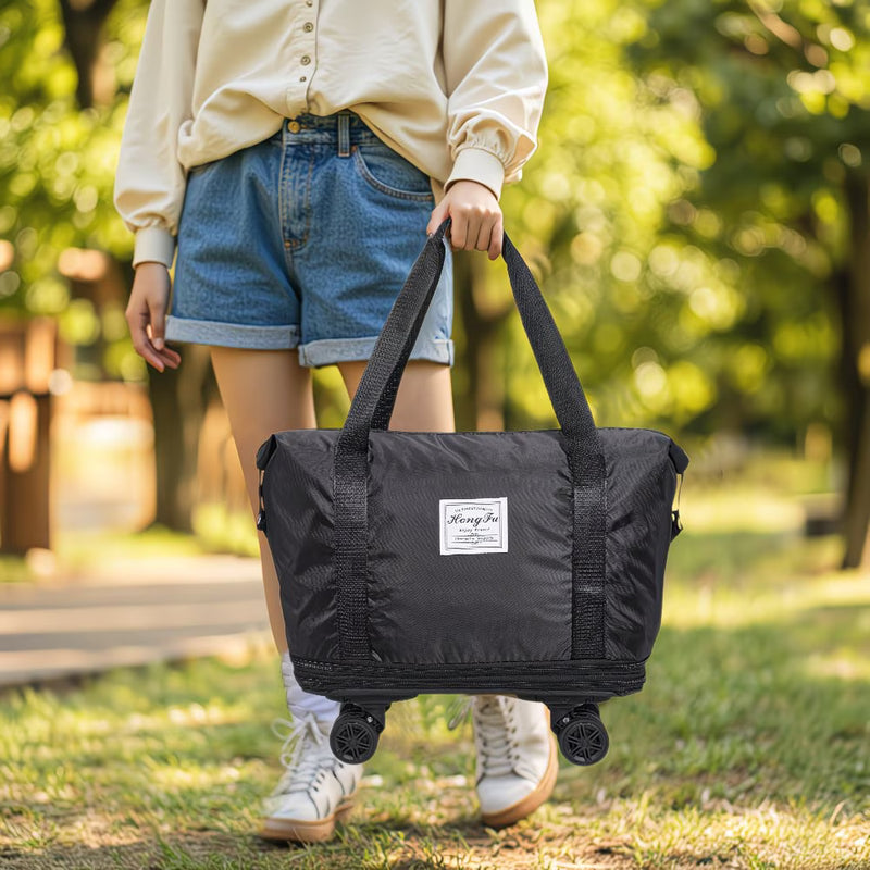 Expandable Rolling Duffel Bag with Detachable Wheels – Foldable Travel Bag with 360° Spinner Wheels, Wet & Dry Compartment, Carry-On Luggage for Men & Women-31