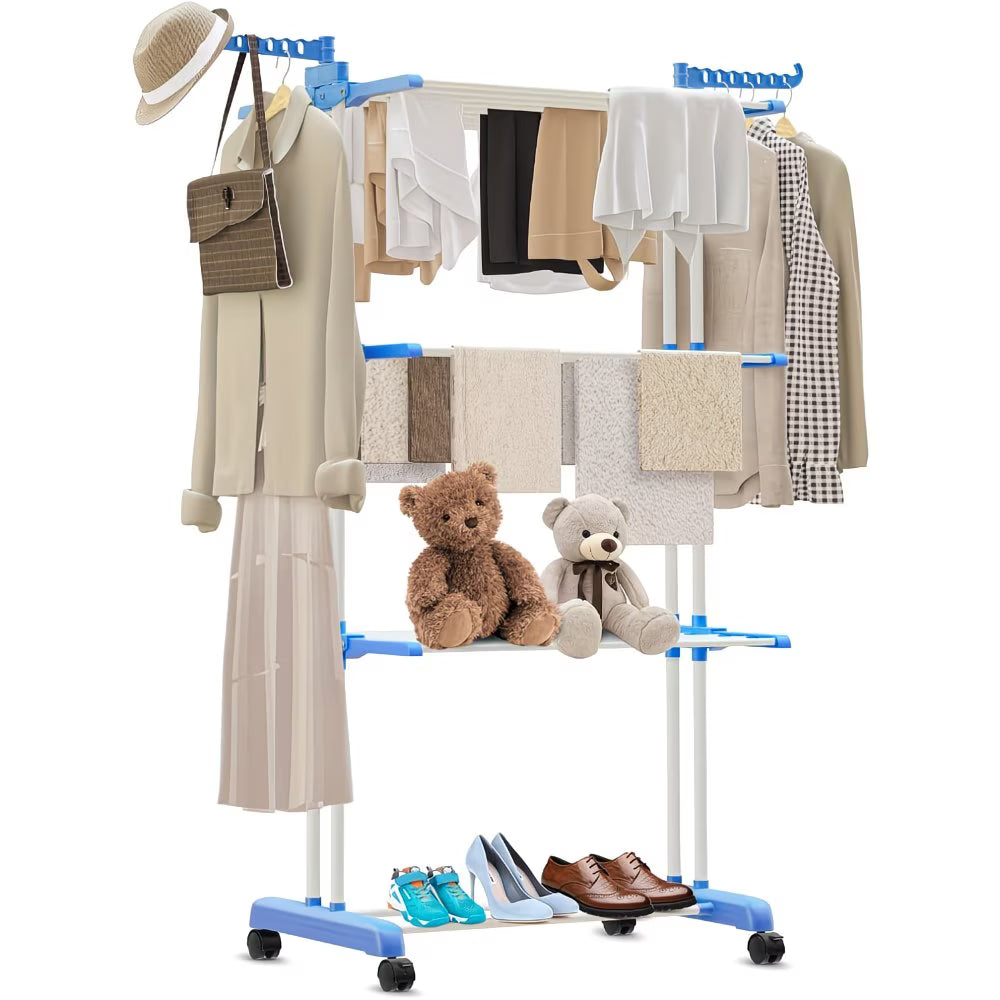 4 Tier Foldable Laundry Airer Rack – Adjustable Stainless Steel Clothes Dryer with Wheels, Heavy Duty Indoor & Outdoor-5