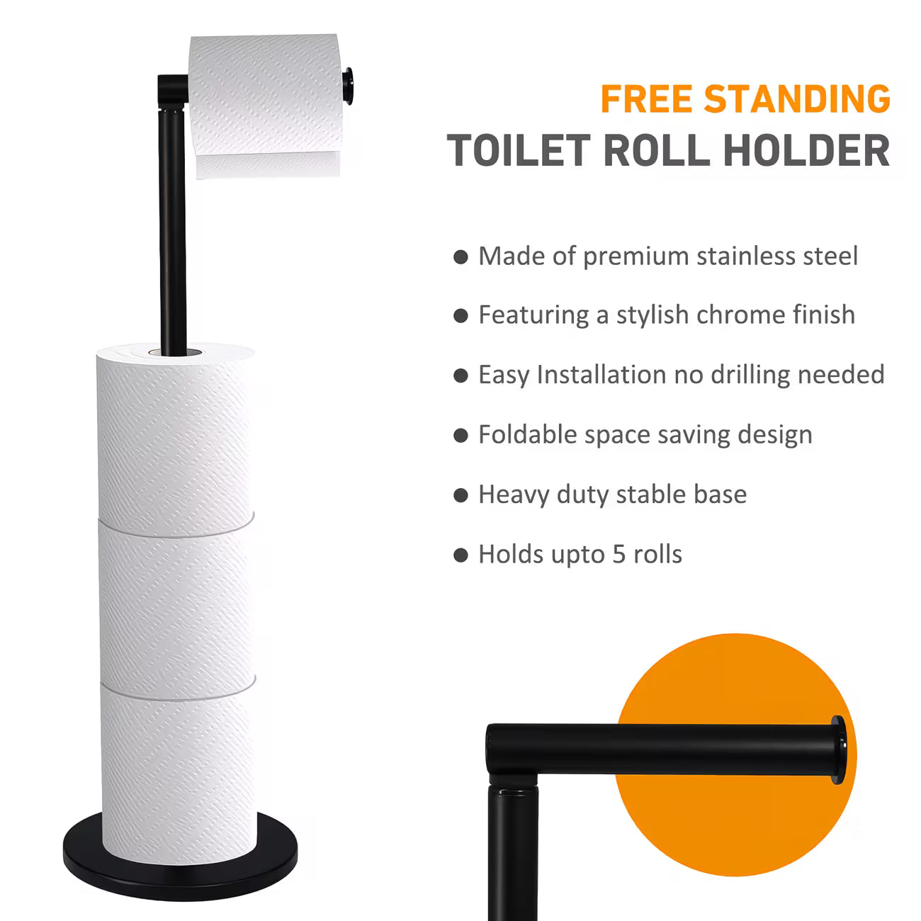 Free Standing Toilet Roll Holder with Storage – 2-in-1 Stainless Steel Toilet Paper Stand-15