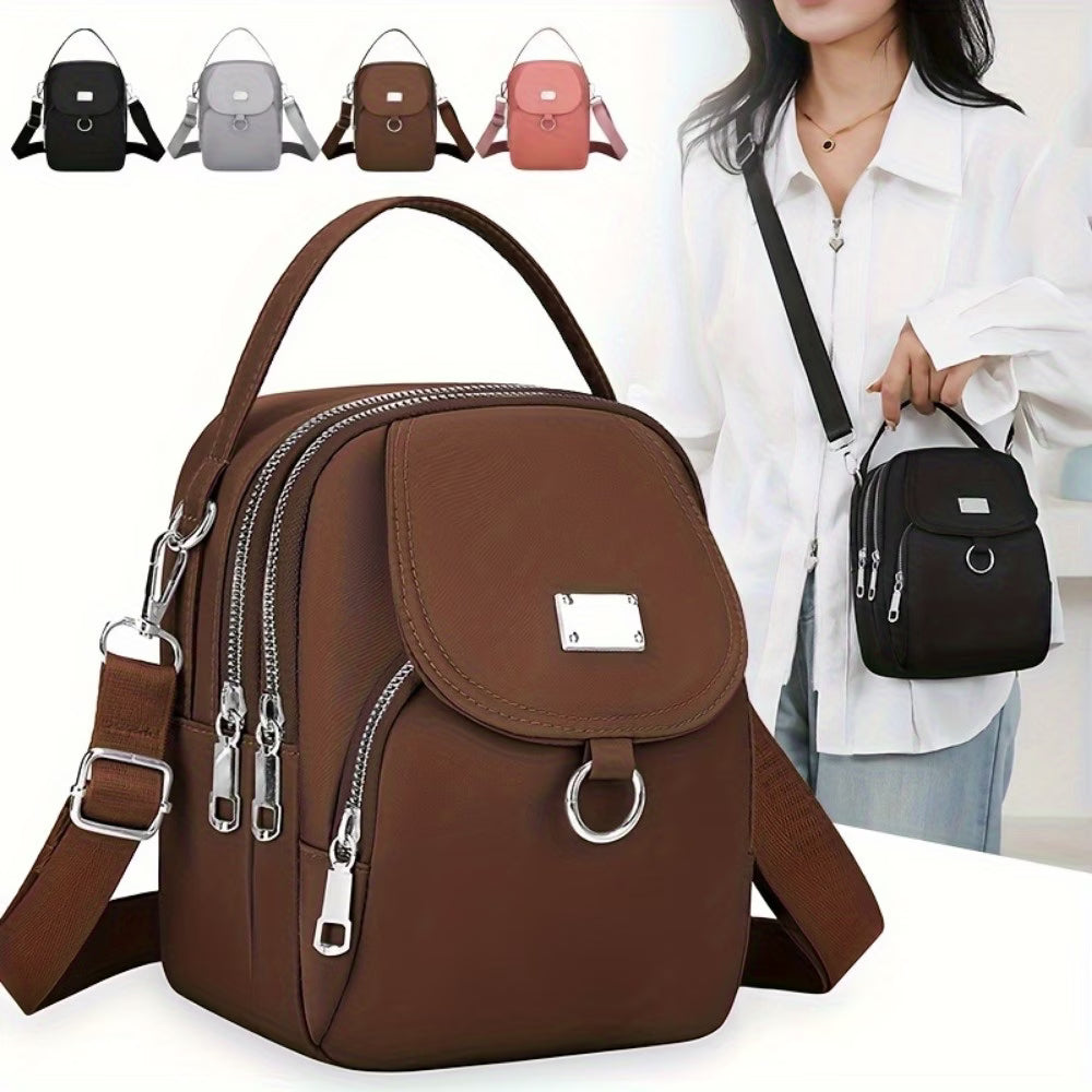 Women Oxford Crossbody Bag Solid Color Shoulder Messenger Phone Purse with Zipper - coffee-4