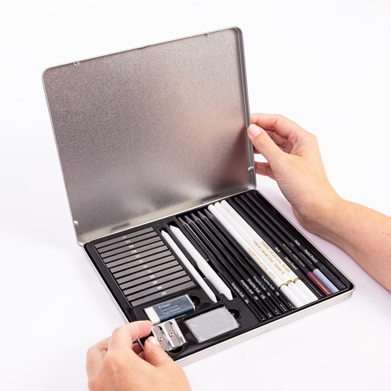 Evelay 28pcs Professional Drawing Pencil Set Sketching Art Kit with Charcoal Graphite Pastels & Tin Case-8