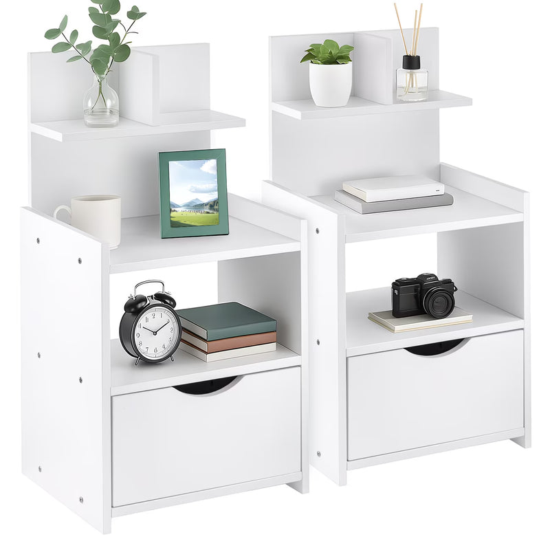 Modern White Wooden Bedside Table with Drawer – Compact Nightstand Storage Cabinet for Bedroom, Bathroom & Living Room-9
