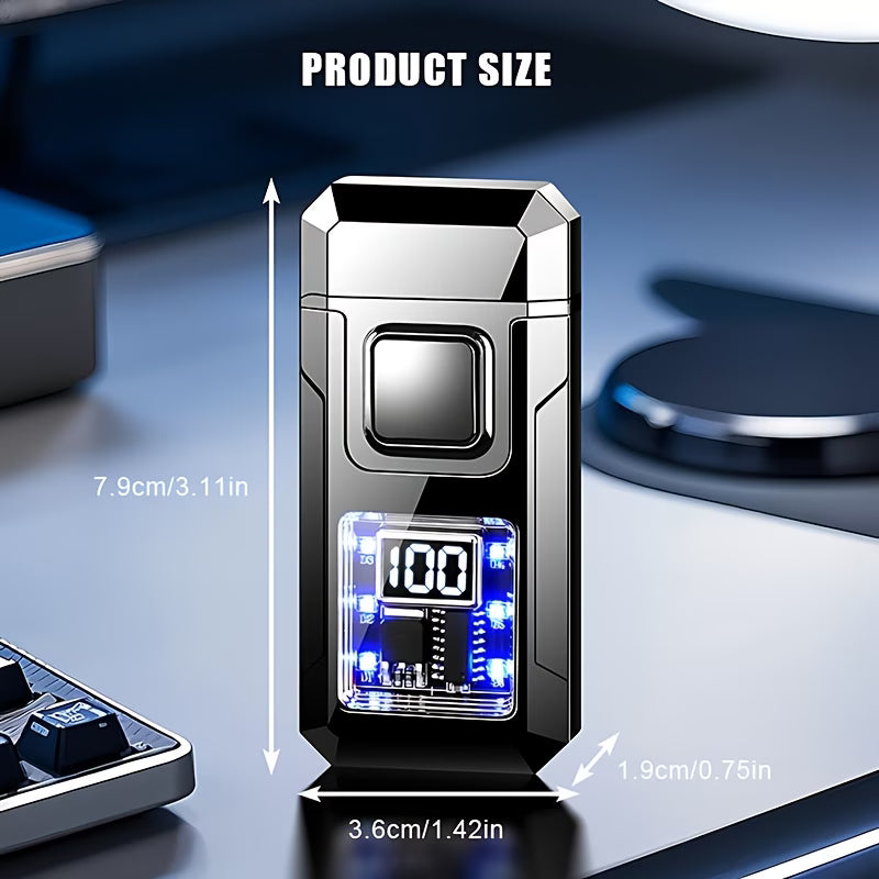 Smart Dual Flame Butane Lighter – Voice & Gravity Ignition, Windproof Torch Lighter with Battery Indicator & LED Lights (No Gas Included)-2