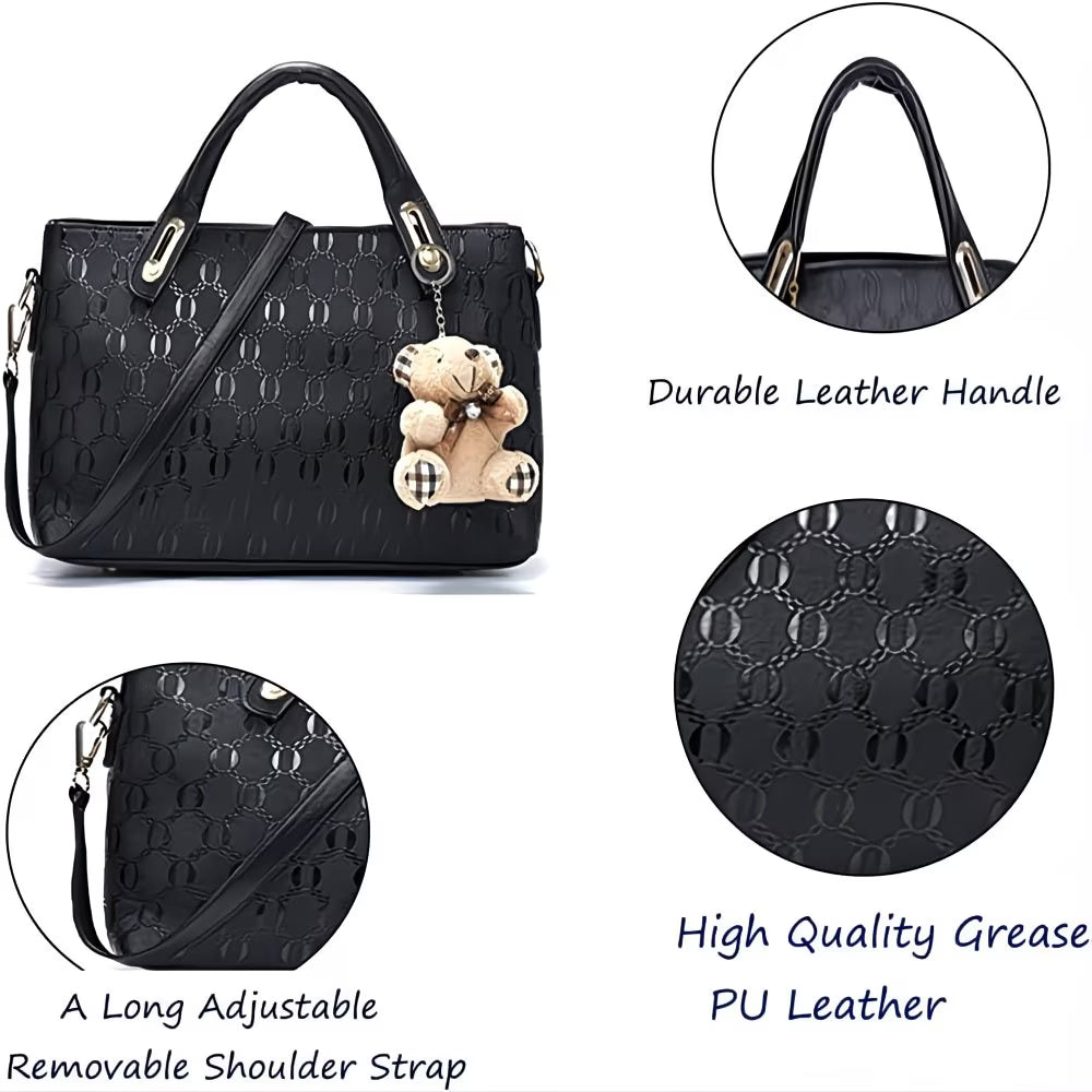 Women’s 4-Piece PU Leather Handbag Set – Top Handle Satchel & Hobo Shoulder Bags-6