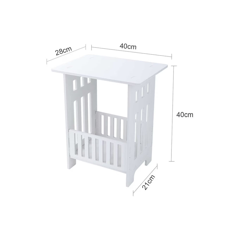 Small White Side Table with Storage Shelf – Modern End Table for Bedroom & Living Room-3