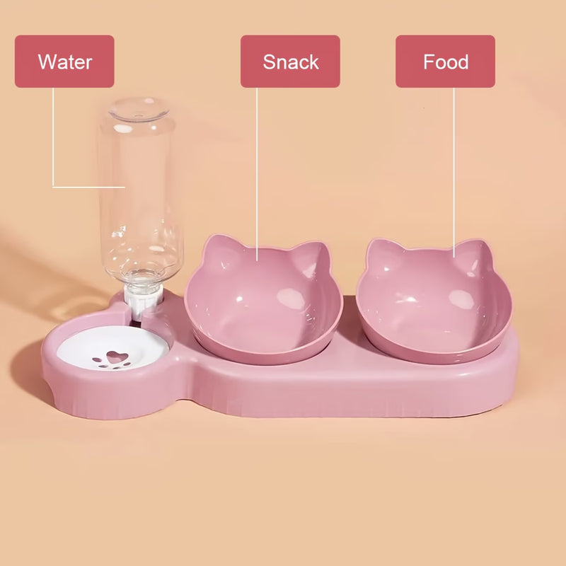 3-in-1 Raised Cat Bowl with Automatic Water Dispenser 500ml – Double Pet Food Bowls for Cats & Small Dogs-7