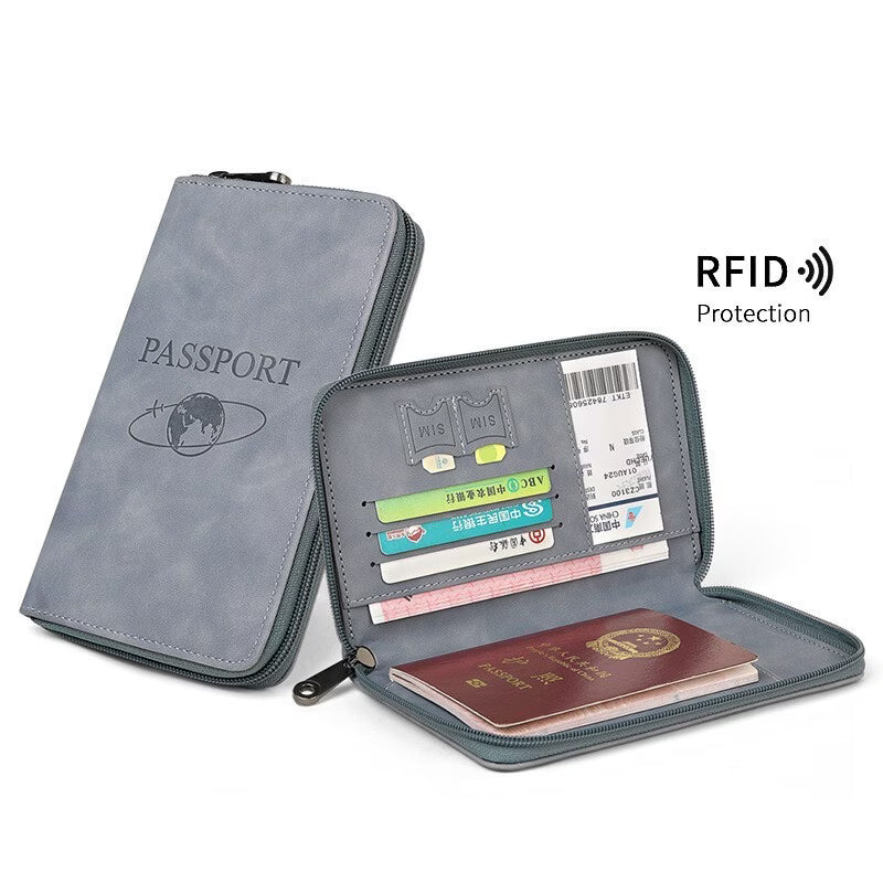 RFID Blocking Passport Holder Travel Wallet PU Leather Organizer for Cards Tickets ID-9