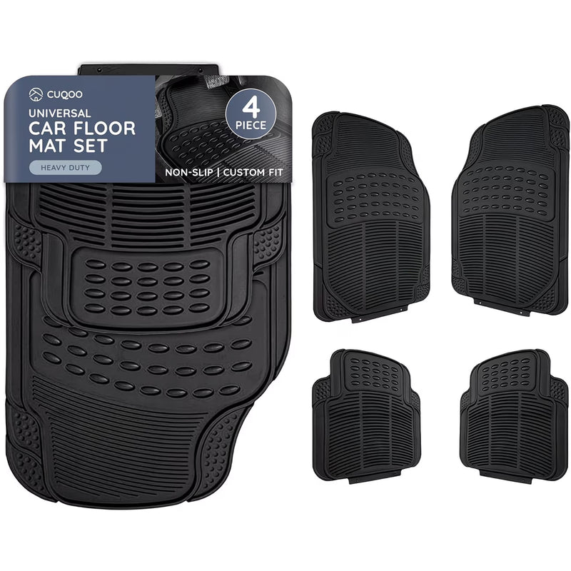 CUQOO 4pcs Universal Rubber Car Mats – Heavy Duty Non-Slip All-Weather Waterproof Floor Mats-1