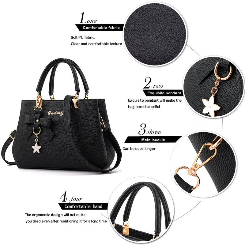 Women’s PU Leather Handbag – Top Handle Shoulder & Crossbody Tote with Metal Pendant-5