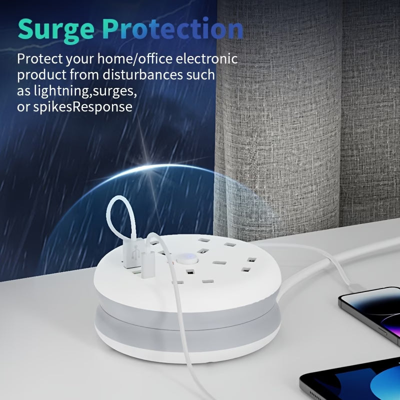 8 in 1 Power Strip Surge Protector 4 Sockets 4 USB Ports 2m Retractable Cord 13A 3250W Extension Lead-4