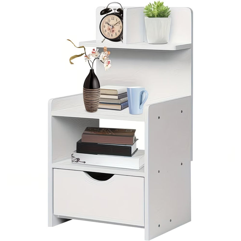Modern White Wooden Bedside Table with Drawer – Compact Nightstand Storage Cabinet for Bedroom, Bathroom & Living Room-8