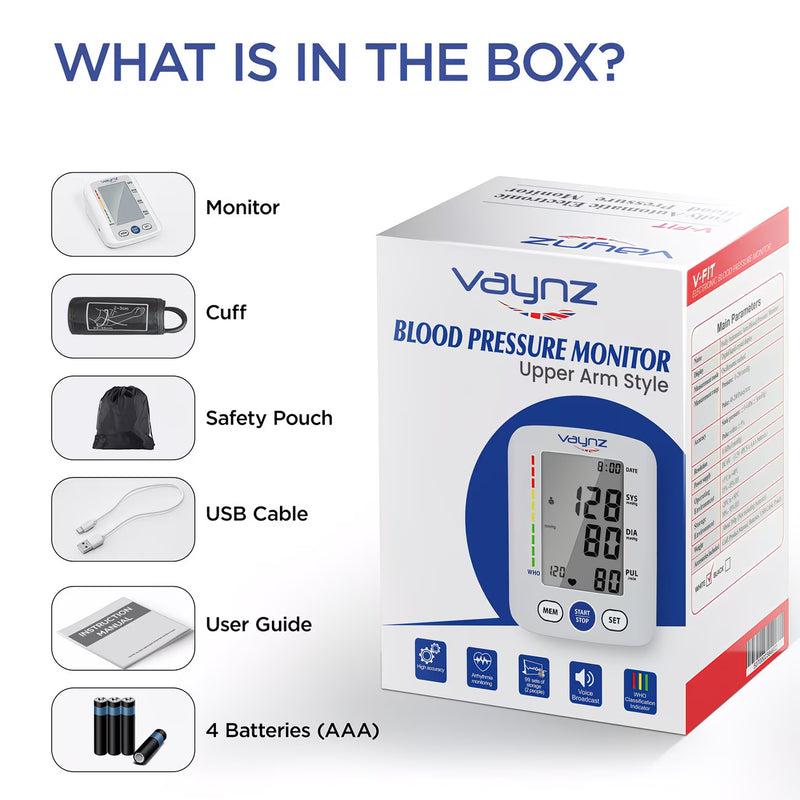 VAYNZ Smart Voice Blood Pressure Monitor Automatic Upper Arm BP Machine with Large Cuff & Memory-6